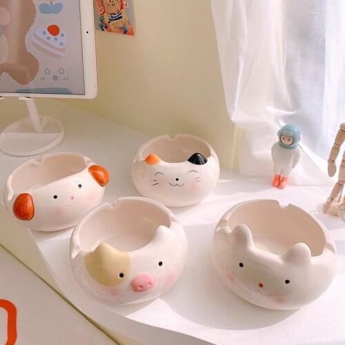 Cute cartoon animal ceramic ashtray family coffee table exquisite multi-functional collection bowl girl heart rabbit pig