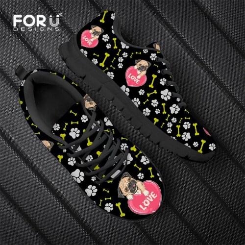 FORUDESIGNS Flats Women Shoes Casual Sneakers Cute Animal Pug Dog Love Brand Design Air Mesh Comfortable Ladies Walking Zapatos