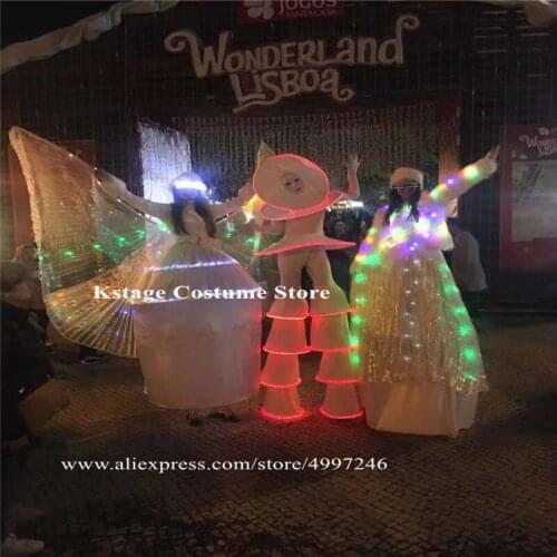 KS26 Ballroom dance led light costumes RGB colorful stilts robot suit dj luminous bodysuit perform dress clothe bar outfits club