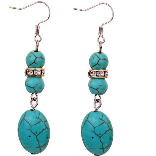 Hot sale Summer Natural Stone Crystal Pendant earrings vintage Retro Beads Long Earrings