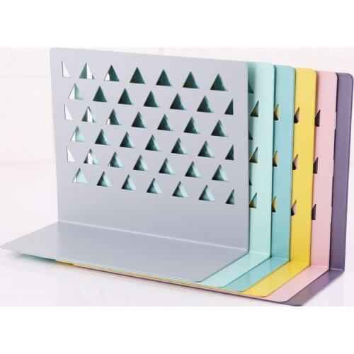 Metal Hollow Desktop Organizer Bookends Book Ends Support Stand Holder Shelf Bookrack Home Office Supplies