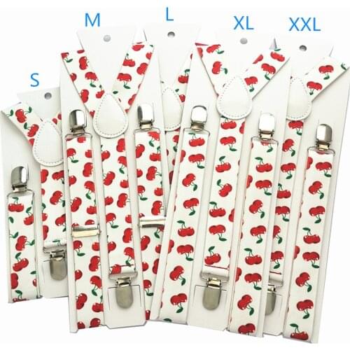 Fashion Red Cherry Print Kids Adult Adjustable Suspenders 2.5cm Wide Elastic Strap Y-Back Braces 5 Sizes for Whole Family Party