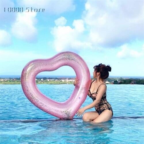 Love Heart Inflatable Pool Gold Glitter Swim Ring Swimming Tool Pool Life Buoy pool floats For Adult Pool