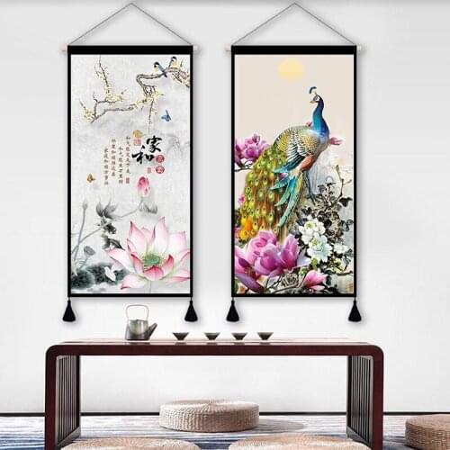 Chinese Style Lotus Wall Art Decor Hang Painting Living Room Bedroom Home Office Decor Wall Paintings Poster Tapestry Decorative