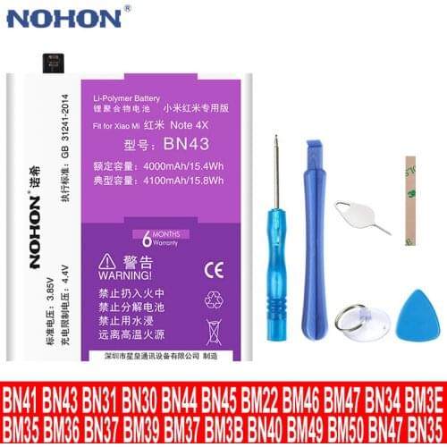 NOHON Original Replacement Battery For Xiaomi Mi Redmi Note Mix 2 3 3S 3X 4 X 4X 4A 4C 5 5A 5S 5X M5 6 6A 7 8 Pro Plus BN41 BN43