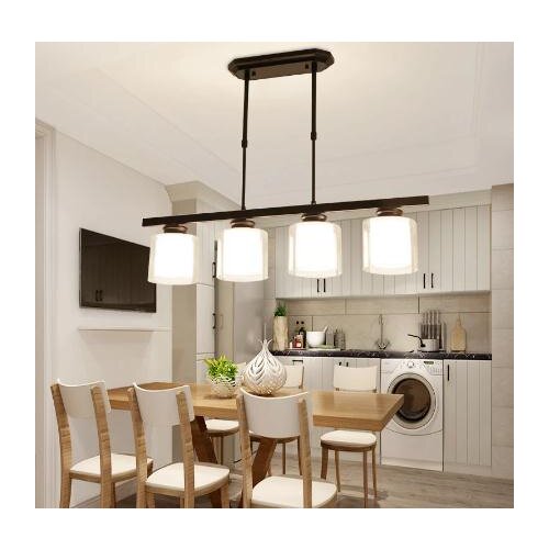 Nordic LED Chandelier Rectangle Glass Ball Light Bulb for Dining Living Room Kitchen Black 4 Heads Pendant Lamp Home Fixtures