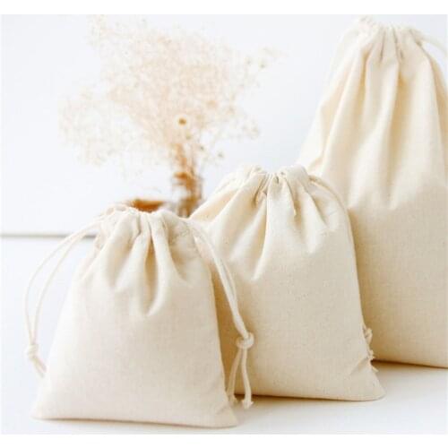 Solid Color Storage Bag Ivory/White Drawstring Cotton Linen Storage Candy Bags Cloth Crafts Toy Gift Travel Cosmetic Packing Bag