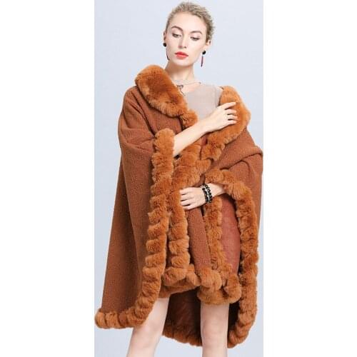 Swonco Faux Fox Fur Coat Women Witner Warm Poncho Loose Desgin Capes for Women 2020 Luxury Cloak Lady Ponchos Coat Capes