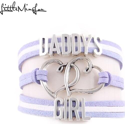 Little Minglou daddys girl bracelet heart charm suede wrap men bracelets & bangles for women jewelry family gifts drop shipping