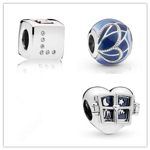 Authentic 925 Sterling Silver Bead Charm Square Love Dice With Crystal Beads Fit pandora Bracelet & Necklace Diy Jewelry