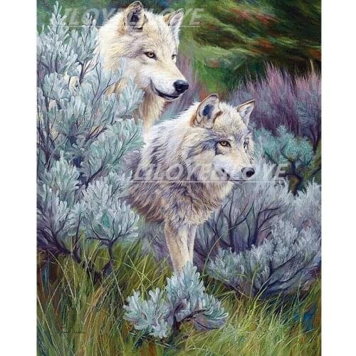 Full Square/Round 5D DIY Diamond Painting "Animal couple wolf" 3D Embroidery Cross Stitch picture of Rhinestone Home Decor TY379