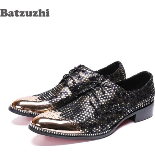 Batzuzhi Luxury Men Shoes Lace-up Designers Dress Shoes Men zapatos de hombre Black Party, Business Leather Shoes for Men,US12