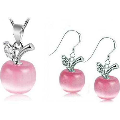 Luxury Girls Silver plated Pink Jewelry Sets Wedding Kids Earrings Pendant Necklace