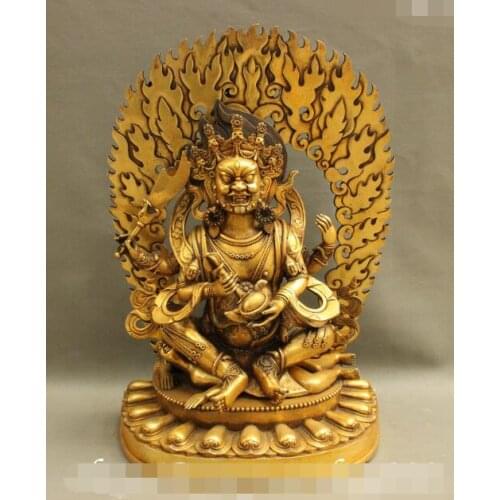 S3725 27" Tibet Bronze Temple Buddhism Protector Deity 4 Arms Mahakala Buddha Statue