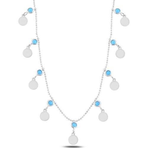 Silver 925 Sterling Dangle Sequins & Zircon Crystal Necklace