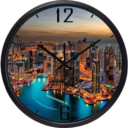 Modern City Beauty Light Wall Clock Hot Fashion Silent Large Living Room Real Photo Wall Clock Home Decor
