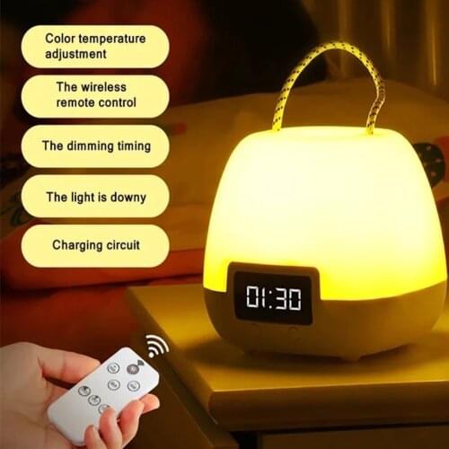 LazyChild Led Night Light USB Charge with Remote Control Portable Lamp Clock Display Bedroom Bedside Lamp Children Gift