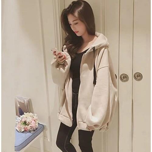 Winter New Fashion Letter Hoodies Women Korean Style Zip Up Sweatshirt Long Sleeve Plus Size Outwear Female Loose Tops 2021