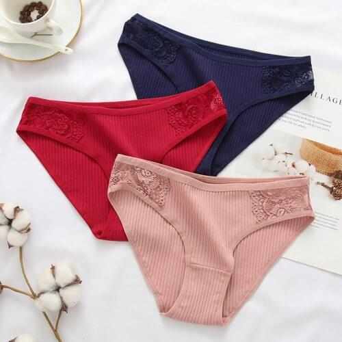 Women Lace Panties Female Underpants Sexy Panties for Women Briefs Underwear Plus Size Pantys Lingerie3PCS/Set Solid Color