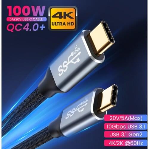 USB 3.1 Gen2 Type C to USB C Cable PD 5A 100W USB-C to USB C Charging Data Wire Cord Nylon Cable Cord for Samsung S9 Macbook Pro