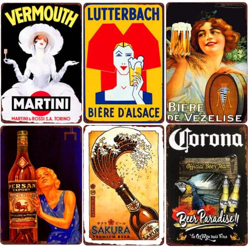 Corona Martini Vintage Poster Italian Wine Metal Tin Sign Bar Pub Wall Decor German French Beer Iron Plate Man Cave Plaque N390