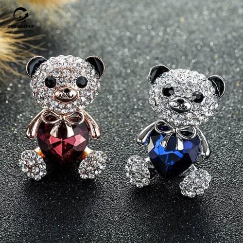 Korean version of crystal love bear brooch Womens fashion wear crystal brooch Clothes accessories trendy Free shipping 644