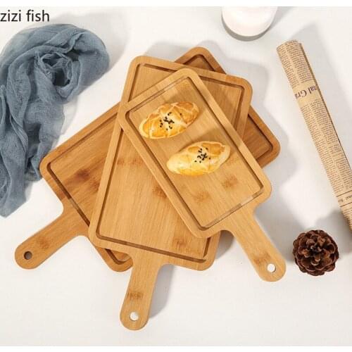 Japanese Style Bamboo Wood Bread Tray with Handle Household Cake Dessert Tray Simple Tableware Cutting Board Fruit Tray Kitchen