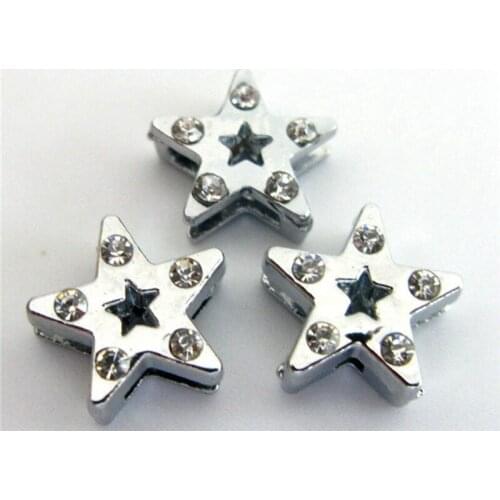 10PCS 8mm Enamel Cute Rhinestone Star Slide Charms Slide Beads DIY 8mm Hole Bracelets Wristbands,Belt Straps Pet Name Collar