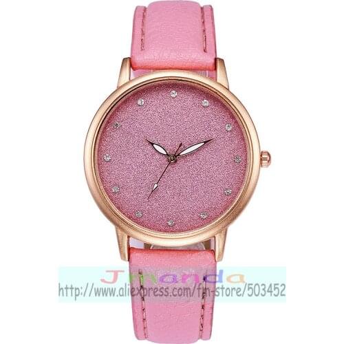 100pcs/lot fashion shimmering powder leather watch no logo leather watch for women casual quartz wrist watch wholesale clock