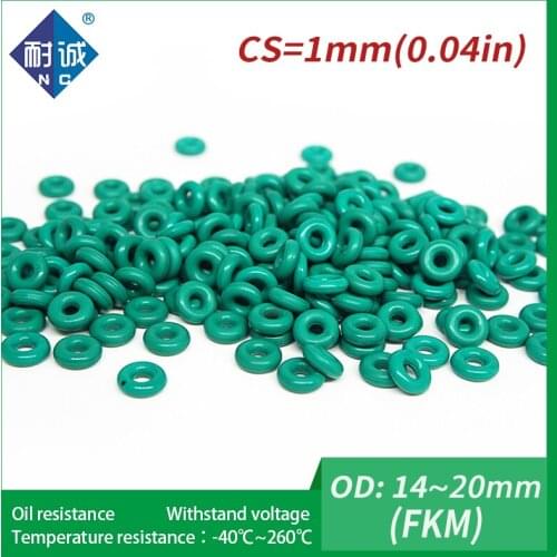 5PC/lot Rubber Ring Green FKM O ring Seals Thickness 1mm OD14/15/16/18/19/20mm Rubber O-Rings Fuel Washer