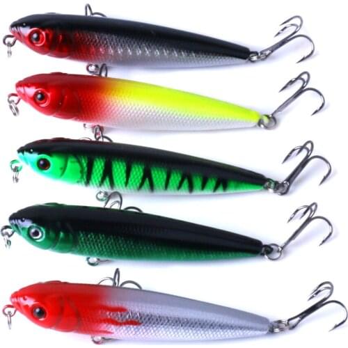 5PCS 8cm 9g Pencil Crankbait Hard Lure Top Water Wobbler Floating Fishing Lures Minnow Bait For Sea Fishing