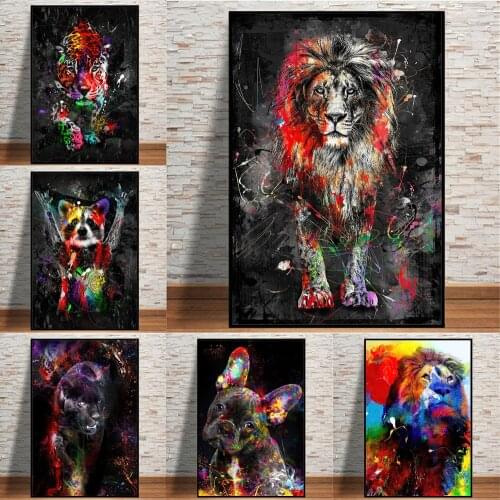 Abstract Colorful Lions Graffiti Oil Painting Prints On Canvas Poster Wall Art Pictures Modern Living Room Home Decoration