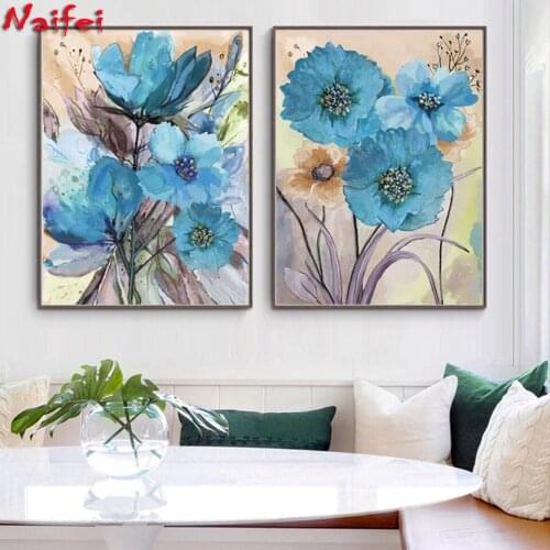 Watercolor Blue Flowers Full 5d Diamond Embroidery Abstract Plant Diamond Embroidery Modern Wall Art Aisle Living Room Decor
