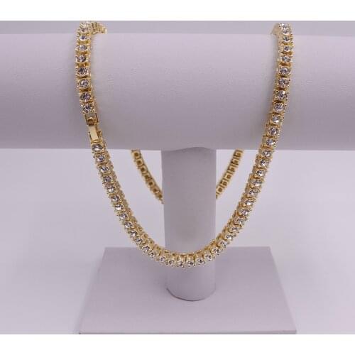 Hiphop 1 row tennis chain iced out mens necklace 5mm 4mm 3mm Gold silver color tennis chain crystal rhinestone bling jewelry cz