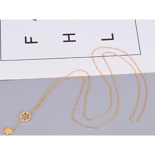 Stainless Steel Gold Long Chain Flower Women Pendant Necklace Jewelry Gift For Him