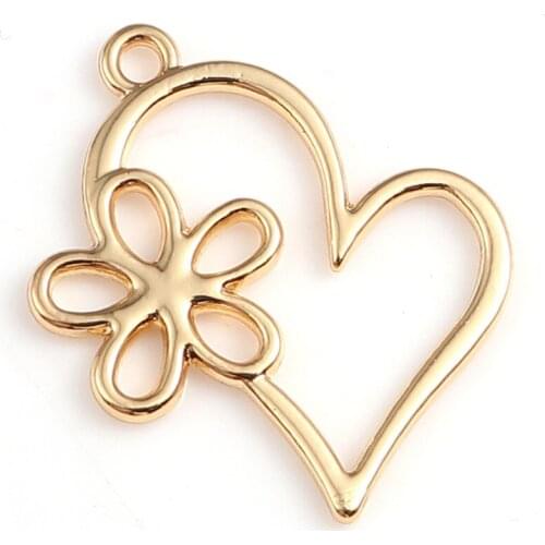 DoreenBeads Fashion Zinc Based Alloy Pendant Charms Heart Gold Matt Flower Pattern DIY Findings 24mm(1") x 19mm( 6/8"), 10 PCs