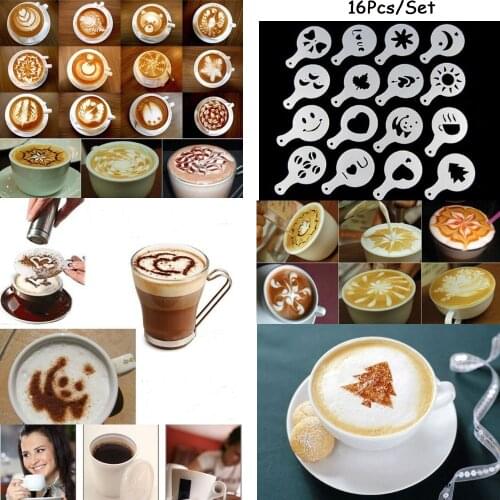 16 Patterns Latte Cappuccino Coffee Making Latte Art Mould Coffee Decoration Leaves Mold Coffee Accessories