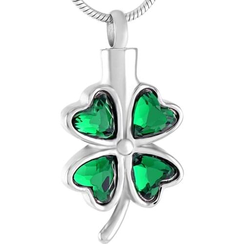IJD8223 Clover Imitation Rhinestone Women Girl Stainless Steel Accessaries Cremation Jewelry for Ashes Pendant&Necklace