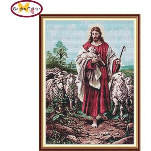 GG Good Shephard Painting Cross Stitch 11CT 14CT Joy Sunday Kit Art Deco Embroidery Needlework Set Cross Stitch for Home Decor