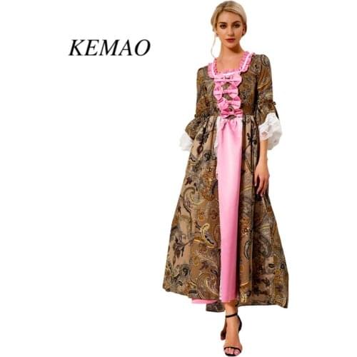 Victorian Rococo Costume for Womens Dress Vintage Cosplay dress Flocked Long Sleeves ball gown prom dress