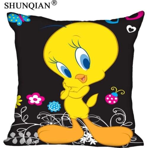 Nice Tweety Bird Pillowcase Satin Fabric Pillow Cover Square Zipper Pillow Cases Home Office Wedding Decorative Friend Gift