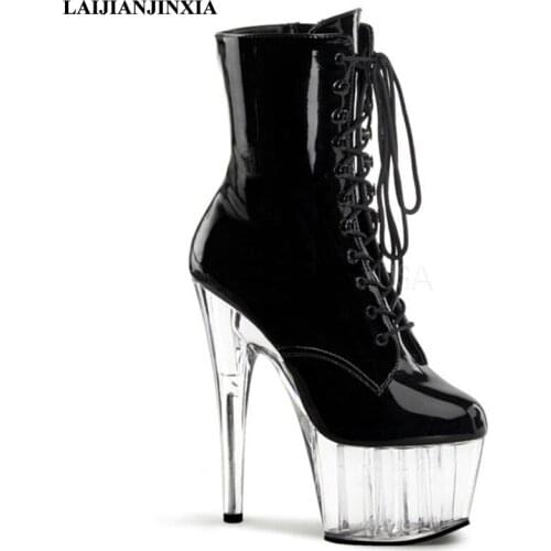 LAIJIANJINXIA Lace Up Sexy 15cm High-Heels Clear Platform Shoes Women Party Dress Pole Dancing Shoes Ankle Boots Dance Shoes