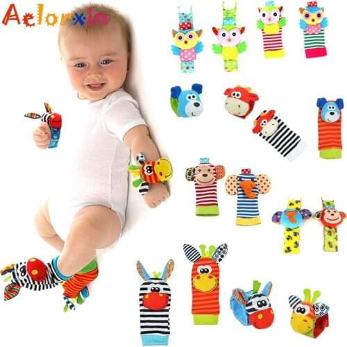 Cute Cartoon Animal Toy Soft Socks Wrist Strap Set Baby Boys Girls Rattle Children Infant Newborn Plush Toys Baby Kids Toys