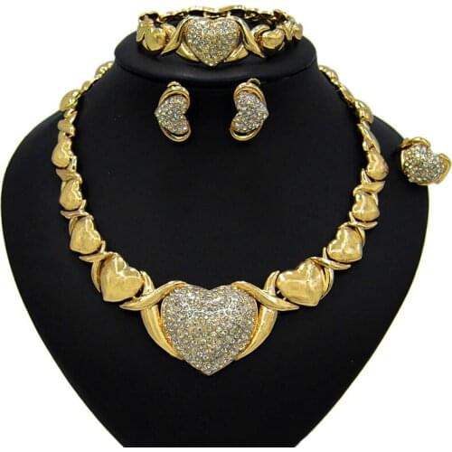 Fashion African Jewelry Sets Heart Necklace Bracelet Dubai Gold Jewelry Set for Women Wedding Party Bridal Earrings Ring Jewelry
