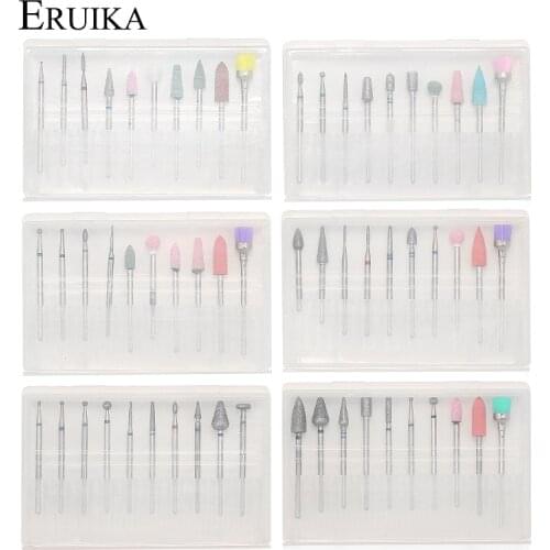 ERUIKA 10pc Nail Drill Bit Set Nail Files Electric Machine for Manicure Rotate Burr Polishing Tools Cutters Manicure Accessory