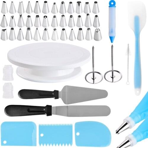 52pcs/set Cake Decorating Turntable Set Stainless Nozzle Kit Pastry Bags Icing Tube Tips Fondant Kitchen Dessert Baking Gadgets