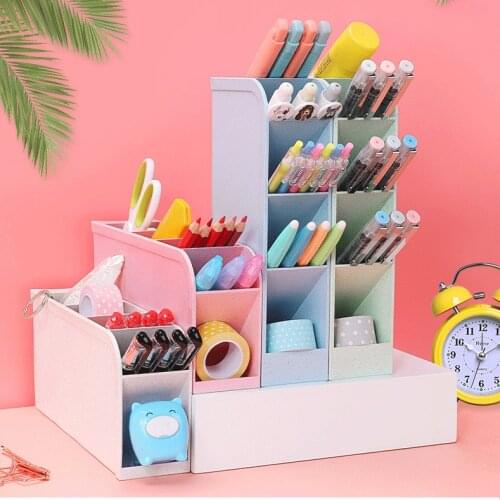 Grid Multi-function Desktop Pen Holder Clip Card Storage Box Make Up Brush Holder Desk Pencil Organizer Sundries Storage