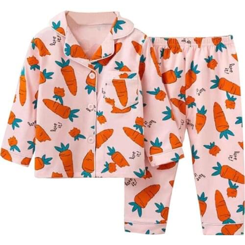 TUONXYE New Summer Boys Long sleeves Pajamas Girls Set Carrots Pyjama Cotton Kids Pijama Children Sleepwear