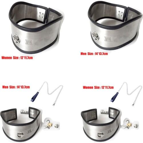 SM Stainless Steel Neck Collar Locking Bdsm Bondage Restraint Chastity Belt Fetish Dog Collar Neck Harness Sex Collar With Leash