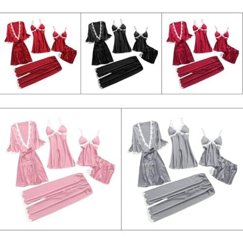 5Pcs Women Lace Pajamas Set Sexy V-Neck Floral Camisole Summer Sleepwear XX9D